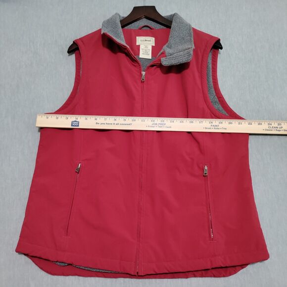 L.L. Bean Womens Large Vest Red Gray Fleece Lined Zip Up Pockets 0 WY09 - Picture 9 of 12